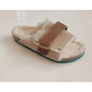 Birkenstock Size 3 Kyoto Teddy Kids Suede Sandals Shearling Lined EU 34 Beige